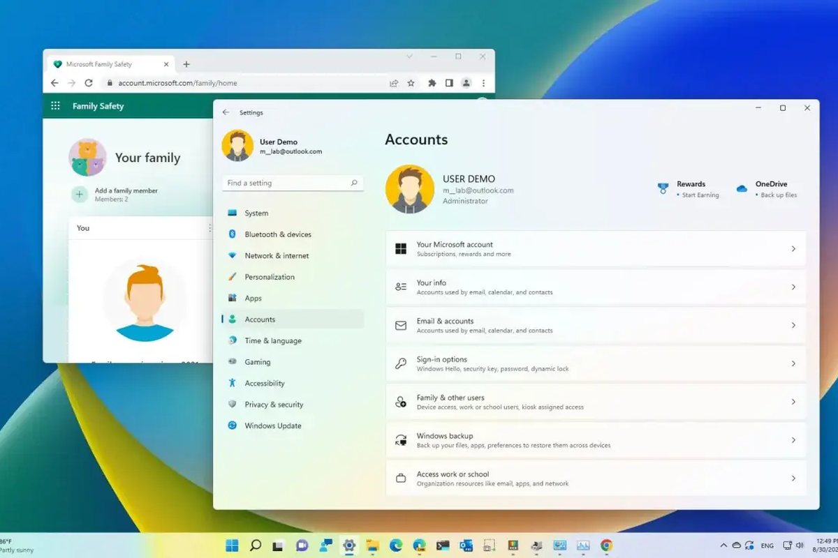 Ustawienia kont i rodziny w Windows 11 — dziecko zmieniło ustawienia komputera