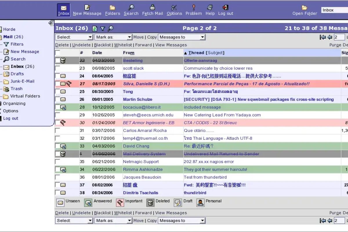 Lista wiadomości w kliencie poczty z drzewem folderów — konfiguracja programu pocztowego Thunderbird
